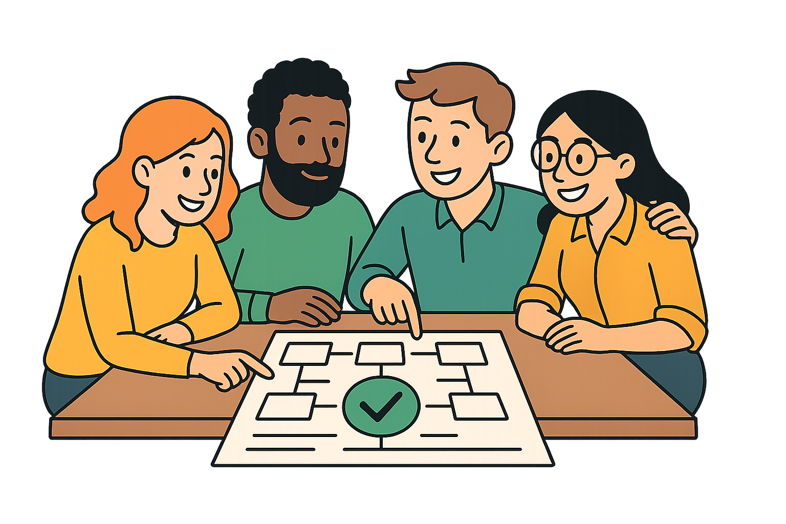 Vier Personen an einem Tisch